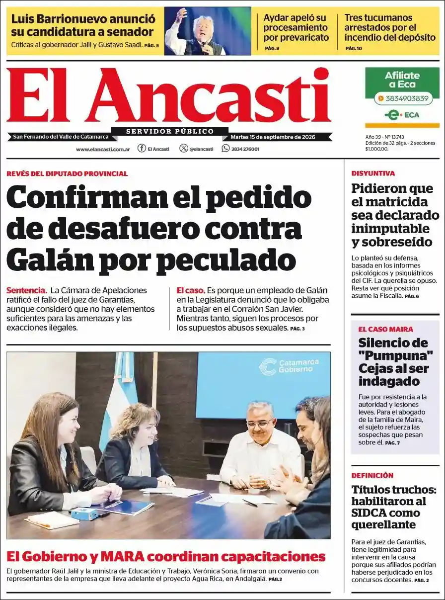Estudios Max | PORTAL VOZ - Tapa del diario Ancasti